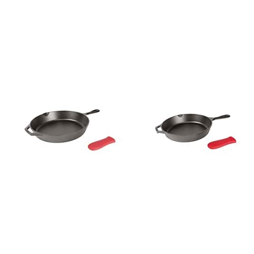 Lodge Manufacturing Company Cast Iron Skillet Bundle: 12" and 10.25" with Red Silicone Hot Handle