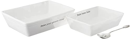 Mud Pie Farmhouse Inspired Set of 2 Serving Spoon Baking Dish Set, One Size, White