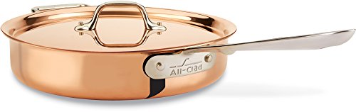 All-Clad CD403 C2 COPPER CLAD Saute Pan with Lid with Bonded Copper Exterior Cookware, 3-Quart, Copper