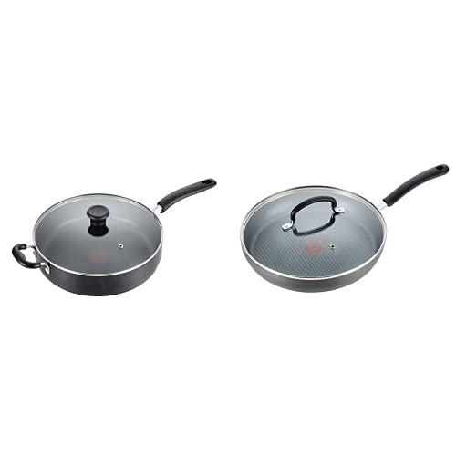 T-fal B36290 Specialty Nonstick 5 Qt. Jumbo Cooker Sauté Pan with Glass Lid, Black AND T-fal E76507 Ultimate Hard Anodized Nonstick 12 Inch Fry Pan with Lid, Dishwasher Safe Frying Pan, Black
