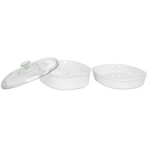 CorningWare French White 3-Piece Bake/Serve Set with Glass Cover