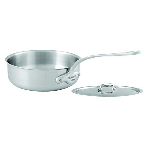 Mauviel M'Urban 24cm/9.5" w/lid Cast SS Handle Tri-Ply saute pan, Brushed Stainless Steel