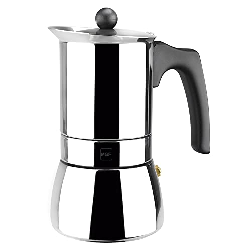 MAGEFESA Genova - Stovetop Espresso Coffee Maker, 6 cups Size, made of 18/10 Stainless Steel, make your own home Italian coffee with this moka pot, safe and easy to use, cafetera, café