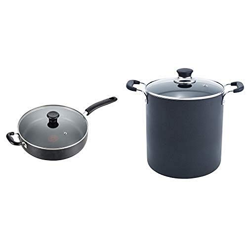 T-fal B36290 Specialty Nonstick 5 Qt. Jumbo Cooker Sauté Pan with Glass Lid, Black AND T-fal B36262 Specialty Total Nonstick Dishwasher Safe Oven Safe Stockpot Cookware, 12-Quart, Black