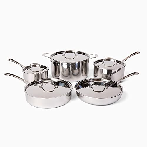 RYORI Non-Stick Stainless Steel Cookware - Stock Sauce Pots, Frying Pan, and Stockpot - 5-Piece Set