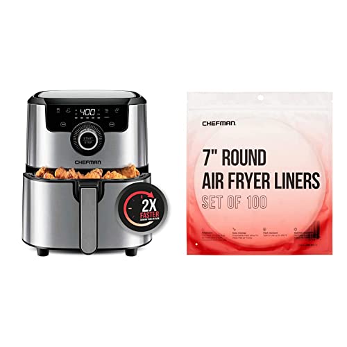 CHEFMAN Air Fryer Healthy Cooking, 4.5 Qt & Disposable Air Fryer Liners, Heat-Resistant Parchment Paper For Baskets, 100 Pack, 7” Round