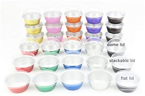 KitchenDance Disposable Aluminum Colored Baking Cups- Creme Brulee cups- Dessert Cups- 4 oz. Size with Lids (1000, Silver w/Stackable Lid)