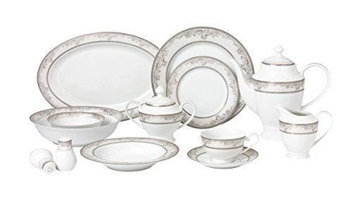 Lorren Home Trends 57 Piece 'Juliette' Bone China Dinnerware Set (Service for 8 People), Silver