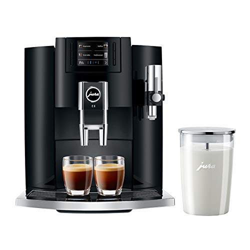 Jura E8 Automatic Coffee Machine (Piano Black) Bundle with Glass Milk Container (2 Items)
