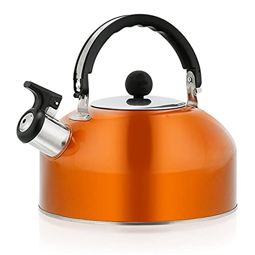 Teerwere Whistling Tea Kettle 3L Stainless Steel Whistling Kettle Stove Top Whistling Coffee Tea Kettle Camping Boat Water Pot with Handle Travel Teapot (Color : Orange, Size : One Size)