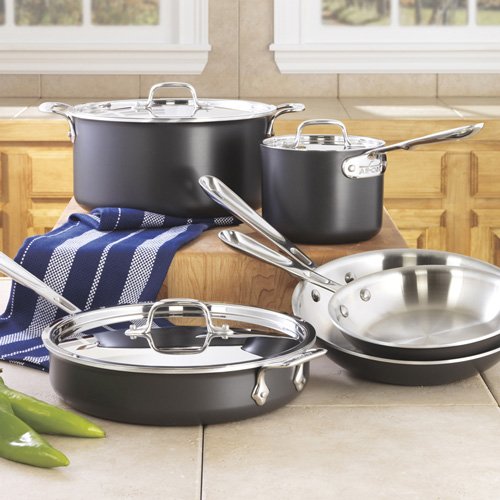 All Clad LTD2 Hard Anodized Cookware Set, 8-Piece, Gray