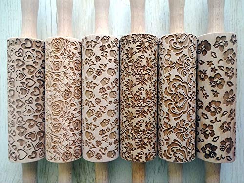 6 ANY pattern Rolling Pin SET Laser engraved embossing rolling pins for homemade cookies Choose your patterns!