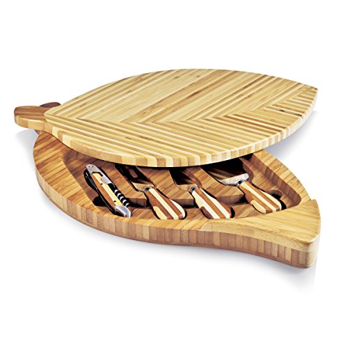Picnic Time Leaf Bamboo Cheese Board and Tool Set