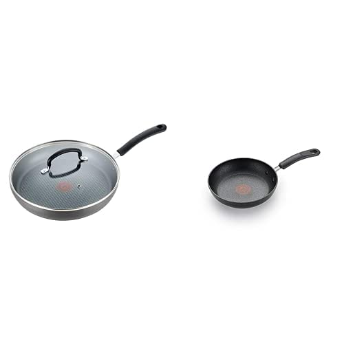 T-fal C5610264 8-Inch Fry Pan AND E76598 Ultimate Hard Anodized Nonstick 12 Inch Fry Pan with Lid, Dishwasher Safe Frying Pan, Black