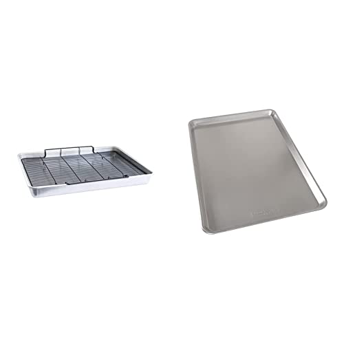 Nordic Ware Extra Large Oven Crisping Baking Tray, with Rack, Silver & Baker's Big Baking Sheet, 1-Pack, Silver