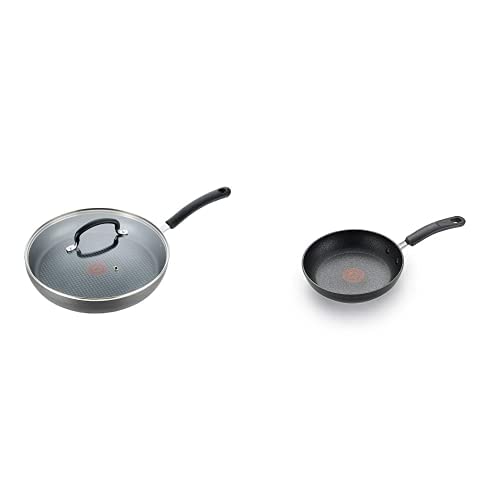 T-fal C5610264 8-Inch Fry Pan AND E76597 Ultimate Hard Anodized Nonstick 10 Inch Fry Pan with Lid, Dishwasher Safe Frying Pan, Black