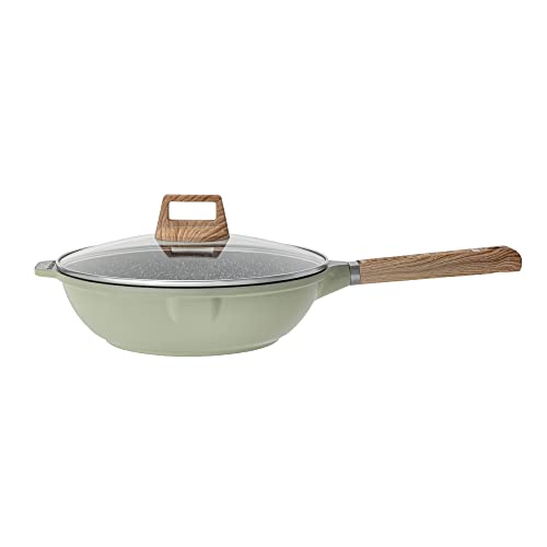 CookerBene Frying Pan 11 INCH Saute Pan Omelet Nonstick Cookware With Handle Lid Medical Stone Coating Green