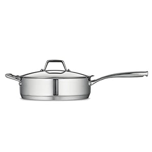 Tramontina Covered Deep Saute Pan Stainless Steel Tri-Ply Base, 5 Qt, 80101/022DS