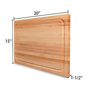 CONSDAN Cutting Board, USA Grown Hardwood, Butcher Block Hard Maple with Invisible Inner Handle, Prefinished with Food-Grade Oil, Suitable for Kitchen Edge Grain, 1-1/2" Thick, 20" L x 15" W
