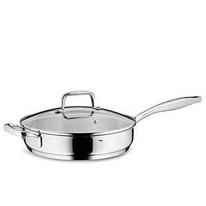 Kela Covered Saucepan, Stainless Steel, Silver, Saute Pan, 9.4 in, Glass Lid with Outlet Valve for Steam, Optimal Heat Distribution, Flavoria Collection