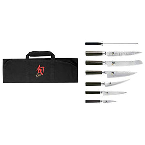 Shun Cutlery Classic 8 Piece Student Knife Set, Kitchen Knife Set with Knife Roll, Includes 8" Chef's Knife, 3.5" Paring Knife, 6" Utility Knife and More, Handmade Japanese Kitchen Knives