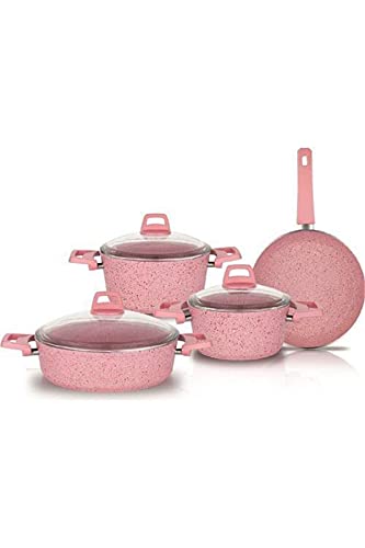 Schafer 7 Piece Tasty Cookware Set-Pink 18 cm Deep Pot 22 cm Deep Pot 26 cm Flat Pot 26 cm Pan