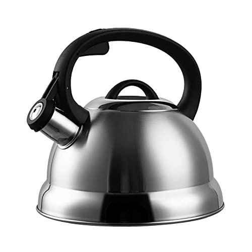 Creative Home 2.3 Qt. Stainless Steel Whistling Tea Kettle Teapot with Ergonomic Cool Touch Handle, Satin Finish