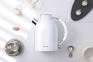 Electric Kettle,ASCOT Electric Kttle Stainless Steel Tea Kettle Fast Boiling Water Heater 1.7L, 1500W, BPA-Free, Cordless, Automatic Shutoff, Boil-Dry Protection，White