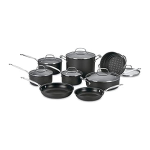 Cuisinart 66-14N 14 Piece Chef's Classic Non-Stick Hard Anodized Cookware Set with Storage Containers and Bamboo Spatula Bundle (3 Items)