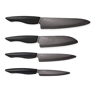 Kyocera Universal Knife Block Set Includes: Black Soft Touch Round Block and 4 Innovation Series Ceramic Knives, Z212 Black Blades