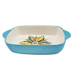 PDGJG Ceramic Small Baking Dishes with Handle Oven Dish Set Roasting Lasagna Pan Casserole Small Rectangular Bakeware (Color : Blue)