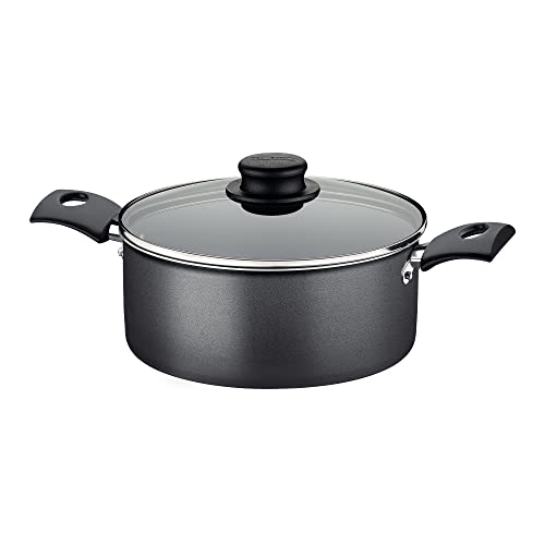 Tramontina 20261/624 Two-Handled Pot, Casserole Trim, 9.4 inches (24 cm), Aluminum, Non-Stick, Fluorine Coating, Glass Lid, Lightweight, Non-Stick, Dishwasher Safe, For Gas Stoves Only, Gray