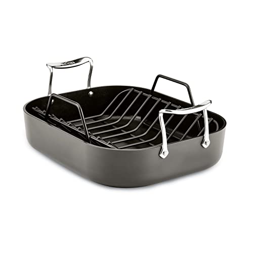 All-Clad Essentials Nonstick Hard Anodized Small Roaster with Rack, 11 X 14 inch, Black