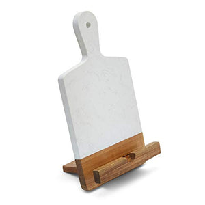 TENDER COTTAGE Marble Acacia Wood Cutting Board - CookBook Holder Adapter - Charcuterie Board - White Marble Cheese Board - Great gift for Christmas, Mothers Day, Wedding, Housewarming - Two Toned