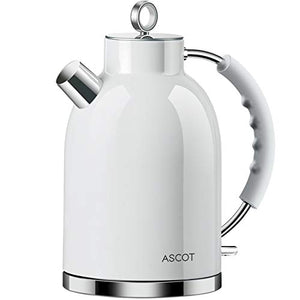 Electric Kettle,ASCOT Electric Kttle Stainless Steel Tea Kettle Fast Boiling Water Heater 1.7L, 1500W, BPA-Free, Cordless, Automatic Shutoff, Boil-Dry Protection，White