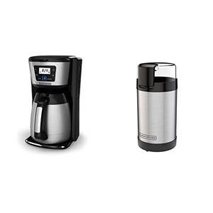 BLACK+DECKER 12-Cup Thermal Coffeemaker, Black/Silver, CM2035B & Coffee Grinder One Touch Push-Button Control, 2/3 Cup Bean Capacity, Stainless Steel