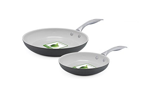 GreenLife Pro Hard Anodized Healthy Ceramic Nonstick, 8" and 10" Frying Pan Skillet Set, PFAS-Free, Dishwasher Safe, Oven Safe, Grey