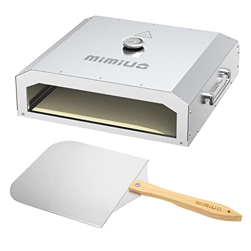 Mimiuo Portable Barbecue Pizza Top Oven Kit with 13" Pizza Stone and Foldable Pizza Peel - Stainless Steel Gas Grilled Pizza Oven for Most Gas Grill Charcoal Grill Pellet Grill & Other Grills
