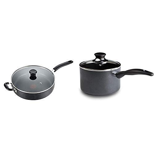 T-fal B36290 Specialty Nonstick 5 Qt. Jumbo Cooker Sauté Pan with Glass Lid, Black AND T-Fal Specialty 3 Quart Handy Pot w/Glass Lid