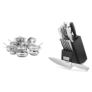 Cuisinart 77-17N Stainless Steel Chef's Classic Stainless, 17-Piece, Cookware Set & C77SS-15PK 15-piece Hollow Handle Block Set, Stainless Steel/Black