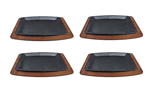 HAWOK Pre-seasoned Cast Iron Square Griddle with wooden Tray set of 4…