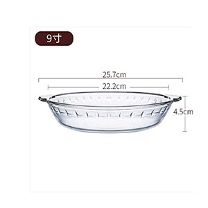PDGJG Glass Flan Dish, Round Glass Bake Pie Plate with Handle, Pie Serving Dish, Glass Baking Dish High Heat Resistance, Glass Baking Tins for Cake, Pie, Flan (Size : 9 inches)