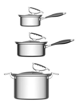 CookCraft by Candace 6-Piece Tri-Ply Stainless Steel Legacy Cookware Set featuring Silicone Handles and Glass Lid with Convenient Rim Latch, CCB-7011