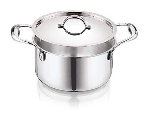 HAZEL Tri-Ply Stainless Steel Induction Bottom Cook and Serve Casserole with Stainless Steel Lid, 4.6 Litre, 22.5 cm