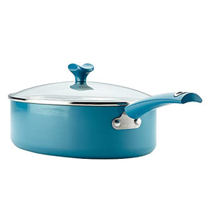 Rachael Ray Cityscapes Nonstick Sauté Pan with Lid and Helper Handle, 5 Quart, Turquoise