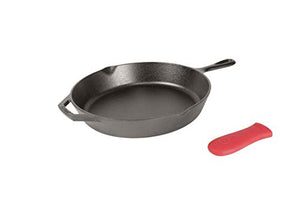 Lodge Pre-Seasoned Cast Iron Skillet with Assist Handle Holder, 12", Red Silicone & Tempered Glass Lid (12 Inch) – Fits 12 Inch Cast Iron Skillets and 7 Quart Dutch Ovens