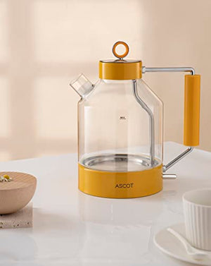 Electric Kettle, ASCOT Glass Electric Tea Kettle 1.7L 1500W Retro Tea Heater & Hot Water Boiler, No Plastic, BPA-Free, Cordless, with Auto Shut-Off and Boil-Dry Protection (Dandelion Yellow)