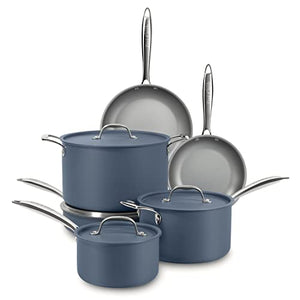Zivicook Healthy Coating Nonstick 10 Piece Tri-ply Stainless Steel Cookware Pots and Pans Set, Stay-Cool Handle, PFOA-Free, Dishwasher Safe, Oven Safe(Navy blue)