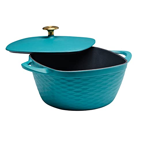 Prisma 7 Qt Enameled Cast Iron Covered Square Dutch Oven (Teal)