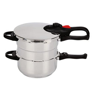 Bogner - Stainless Steel Pressure Cooker. 4 Safety Security System Valve, 4.2 & 6.3 quartz Capacity Pots, includes a thick Glass Lid and Steamer for Cooking, Compatible with all types of stoves